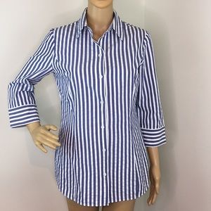 Lafayette 148 blue and white stripe button down